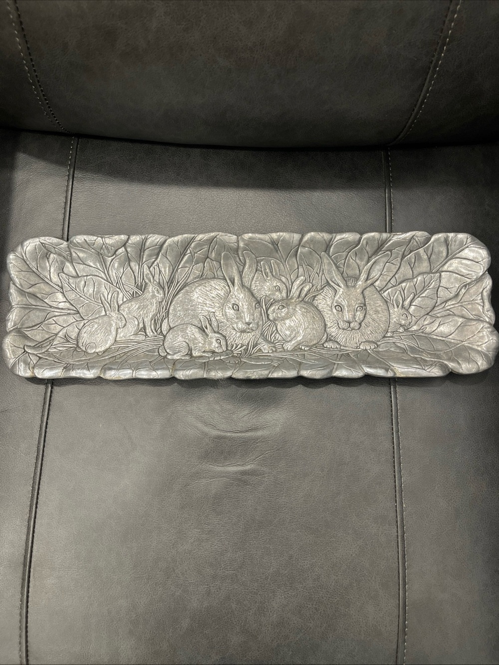 Arthur Court Silver Bunny Rabbit Leaf Relief Tray